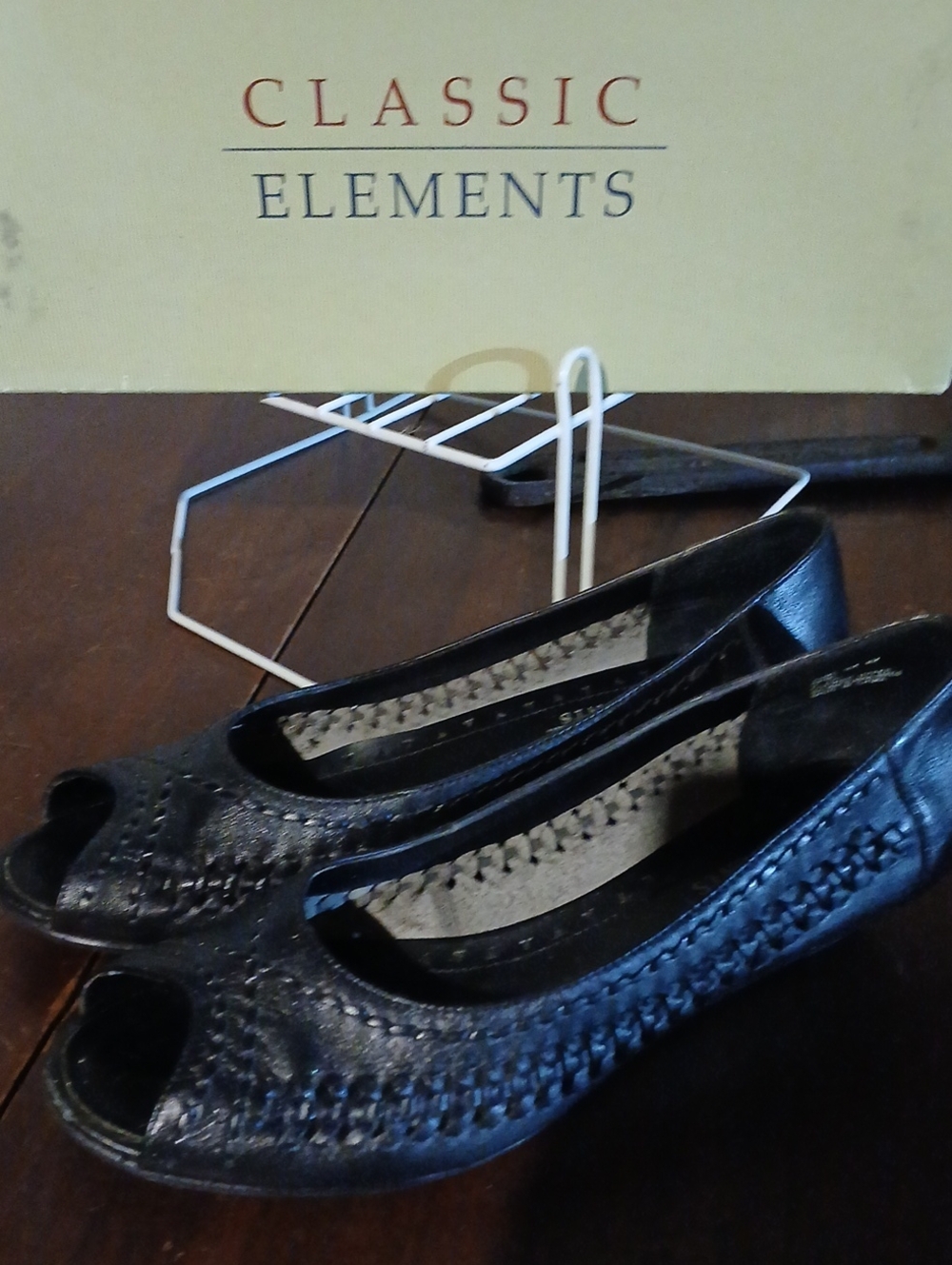 Classic Elements Black Woven Peep-Toe Flats